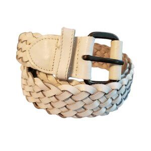 White Braided Leather Wide Belt, Size Medium, Uruguay